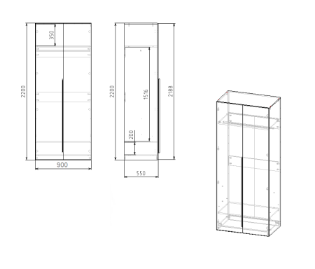 Шкаф распашной + шкаф угловой + пенал коллекции Брайт Графит от Династия Kids