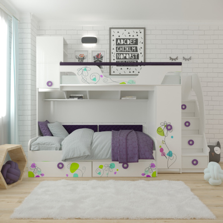 Кровать-чердак коллекции Цветы + кровать 190х90 Цветы от Династия Kids