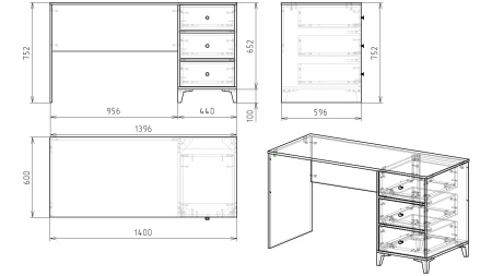 Стол 1400 мм коллекции Альви   от Династия Kids