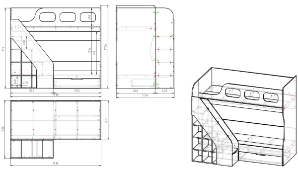 Кровать двухъярусная 190х80 Умка-8 (цвет белый) от Династия Kids
