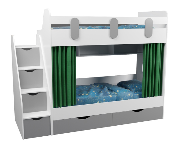 Двухъярусная кровать Фортуна (серебро+белый) 180*80 от Династия Kids