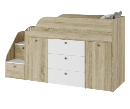 Кровать-чердак Хэппи-2 (дуб сонома + белый) 180х80 от Династия Kids