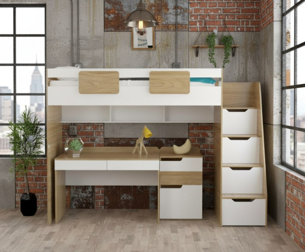 Комплект мебели: кровать-чердак Мозаика + Стол Мозаика + Тумба от Династия Kids