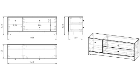 Тумба-комод 1400 мм коллекции Норд (цвет белый)  от Династия Kids