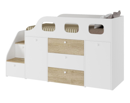 Кровать-чердак Хэппи 180х80 (дуб каньон+белый)  от Династия Kids