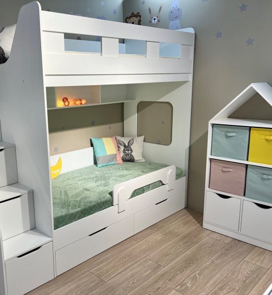 Кровать Квартет 190х90 + шкафы (цвет белый)