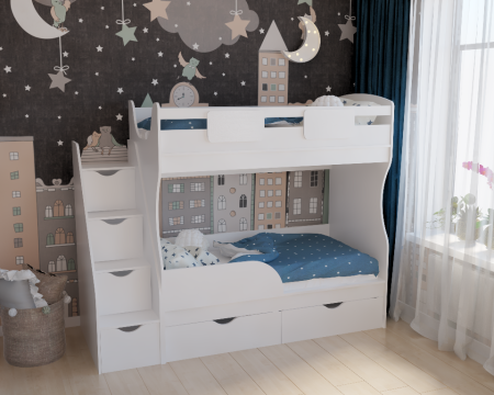 Двухъярусная кровать Альфа Мини 160х80 с бортиком от Династия Kids