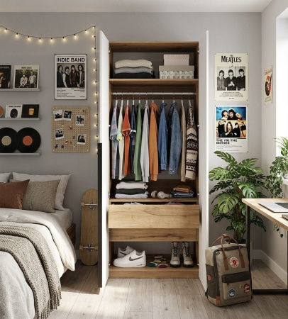 Шкаф 2-х дверный Брайт Золотистый (внутри штанга + ящик) от Династия Kids