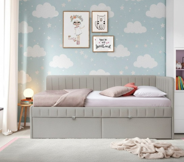 Угловая кровать Слайт Полоса 80х160 (правая). Велюр Тедди 313