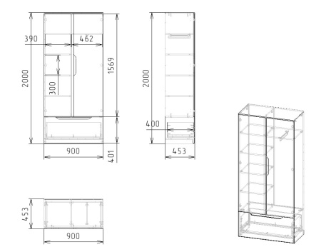Шкаф гардеробный с ящиком коллекции Мозаика-2 от Династия Kids