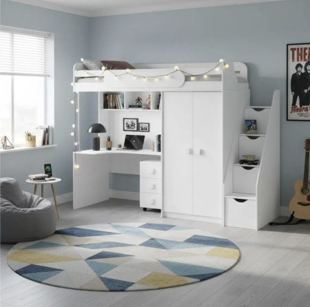 Кровать-чердак Колледж-2 (велюр + белый) 200х90  от Династия Kids