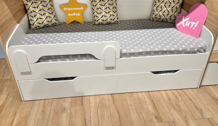 Кровать Дабл 190х90 с доп. спальным местом 180х80 (велюр + белый) от Династия Kids