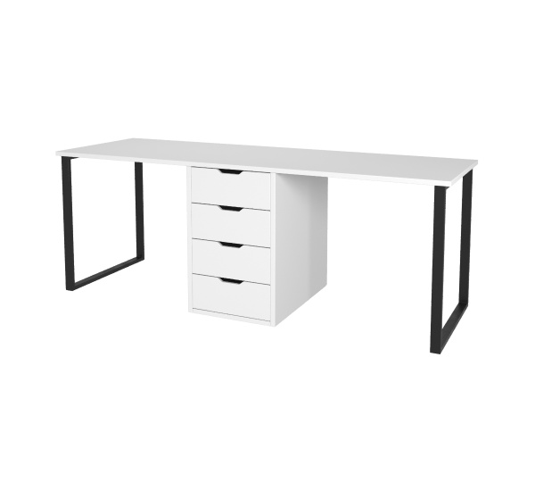 Стол Дуэт 1800 мм (белый + опоры черные). Столешница 22 мм