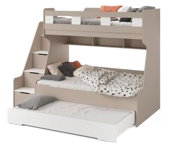 Кровать РУМ 120х200 с доп.спальным местом (корпус велюр + фасады белые)