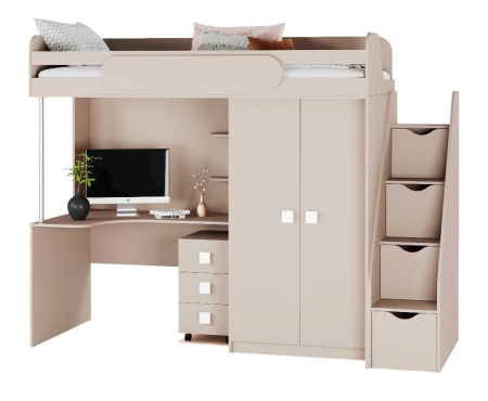 Кровать-чердак Колледж-2 (велюр + белый) 200х90  от Династия Kids