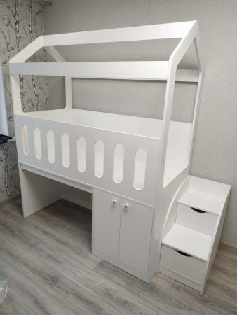 Кровать-чердак 160х80 Теремок (цвет белый) от Династия Kids
