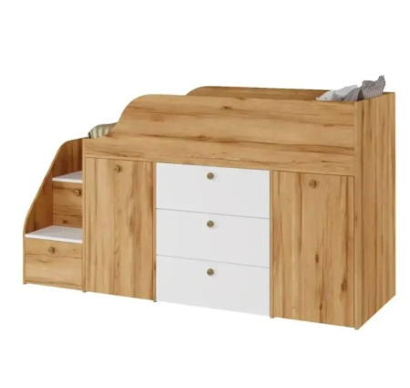 Кровать-чердак Хэппи-2 (дуб золотистый + белый) 180х80 от Династия Kids