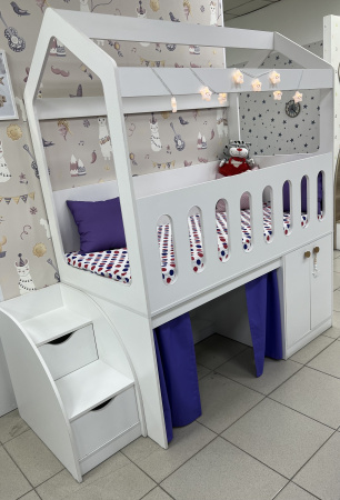 Кровать-чердак 160х80 Теремок (цвет белый) от Династия Kids