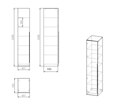 Шкаф распашной + шкаф угловой + пенал коллекции Брайт Графит от Династия Kids