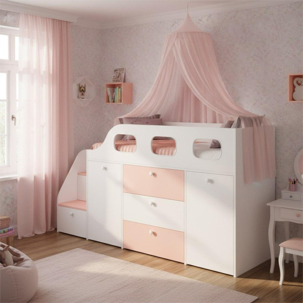 Кровать-чердак Хэппи 180х80 (айскрим+белый) 