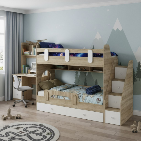 Кровать двухъярусная Фортуна-2 (дуб сонома + белый) 180*80 от Династия Kids