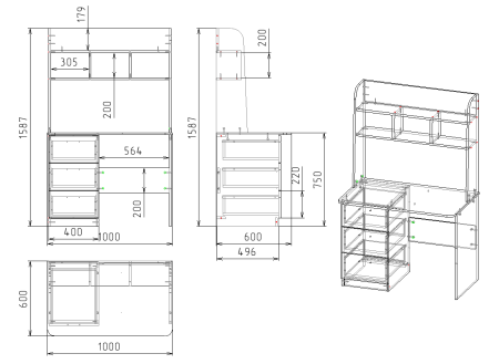 Стол 1000 мм Практик-3 (дуб каньон+белый). Левый/правый от Династия Kids
