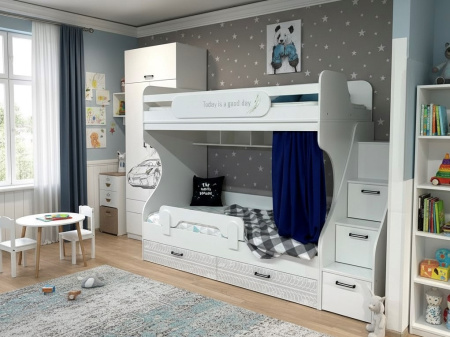 Комплект коллекции Престиж: кровать 2-х ярусная + кровать односпальная 190х90 + шкаф от Династия Kids