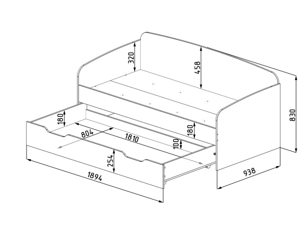 Кровать выдвижная Двушка (цвет: белый) 190х90 от Династия Kids