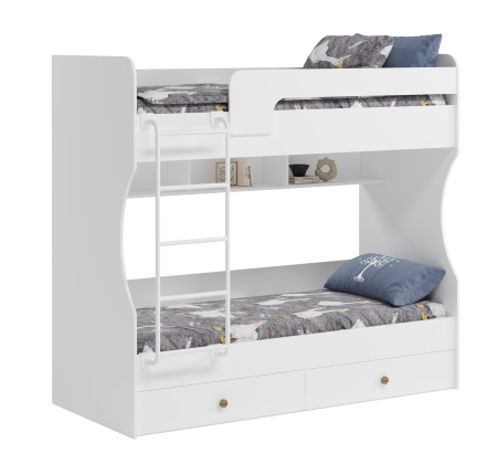 2-х ярусная кровать Омега 190х80 (цвет белый + лестница белая) от Династия Kids