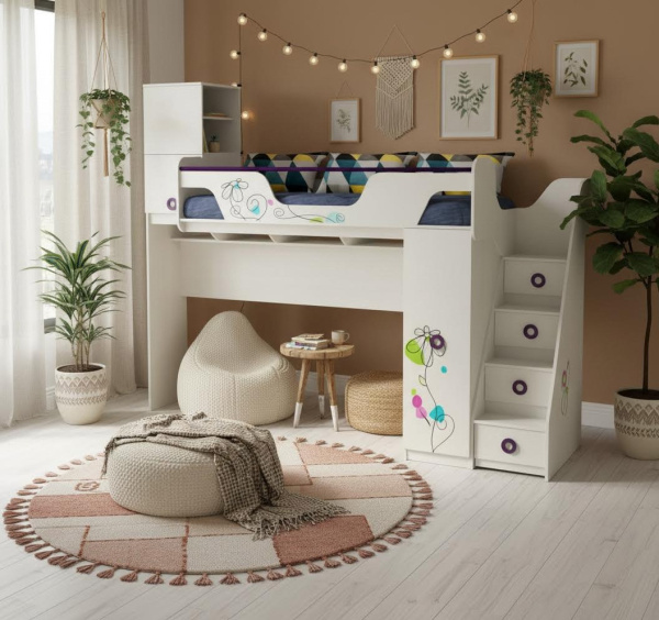 Кровать-чердак 190х80 коллекции Цветы-4 New 