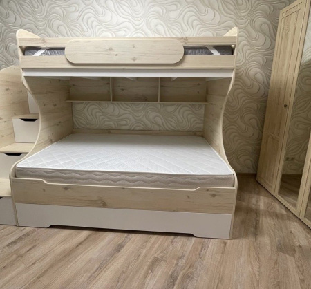 Кровать БИГ 120х200 (дуб сонома+белый)  от Династия Kids